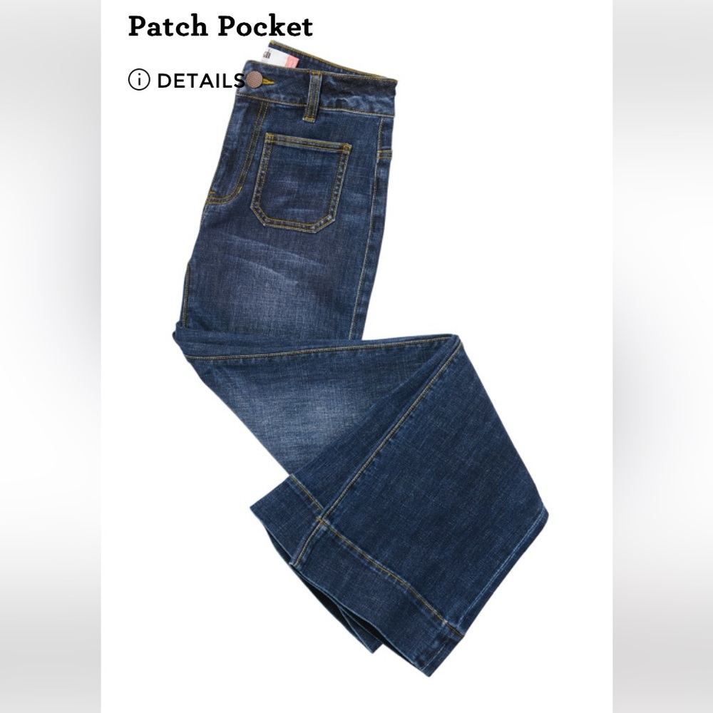 CAbi Patch pocket dark wash Denim wide leg jeans